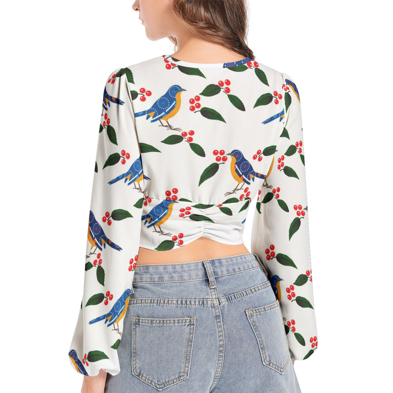 Women's Deep V-Neck Lantern Sleeve Crop Top - Objet D'Art