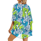 pisces neon green blue ombre print Women's Kimono Chiffon Cover Up (Model H51) - Objet D'Art