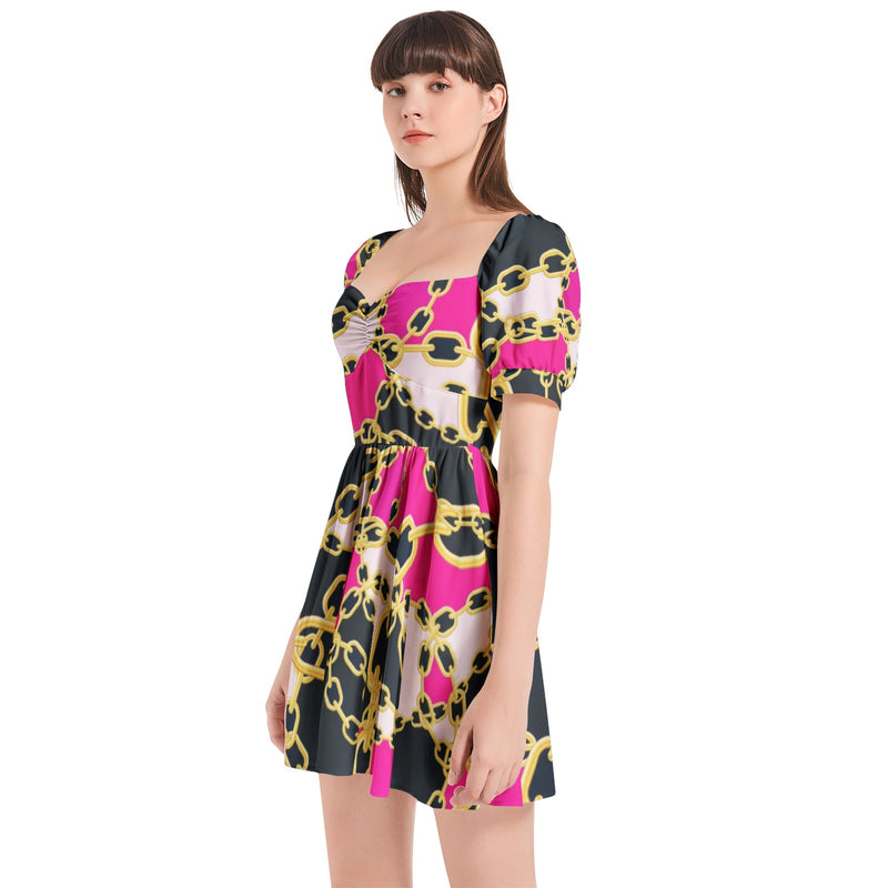 Puff Sleeve Sweetheart Neck Short Dress - Objet D'Art