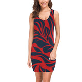 red blue leaf print 2 Medea Vest Dress (Model D06) - Objet D'Art
