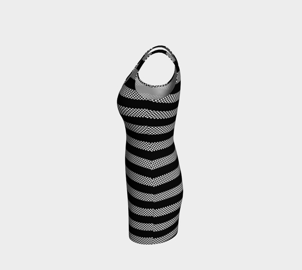 Micro Checkered Striped Bodycon Dress - Objet D'Art