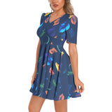 Seashell Collage Short Sleeve Ruched Bust Flared Hem Dress - Objet D'Art