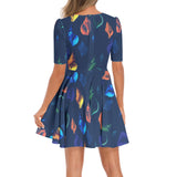 Seashell Collage Short Sleeve Ruched Bust Flared Hem Dress - Objet D'Art