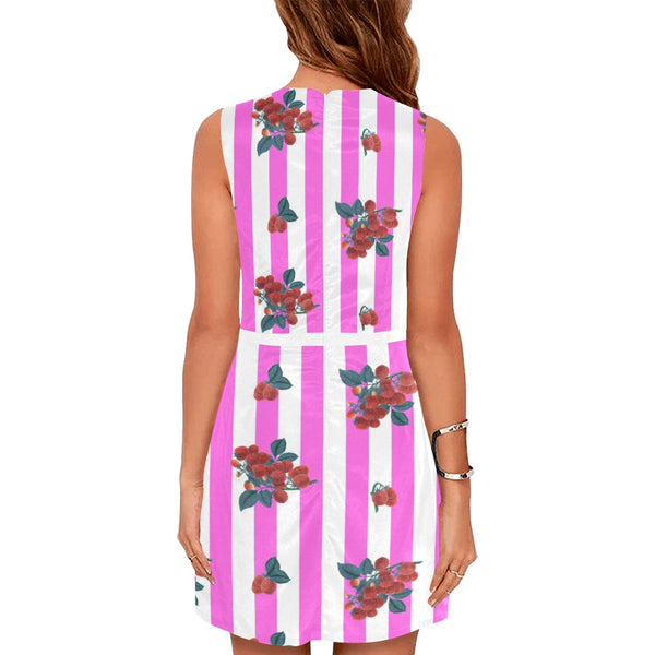 rasp striped print 2 Eos Women's Sleeveless Dress (Model D01) - Objet D'Art