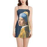 Girl With the Pearl Earring Sleeveless Square Neckline Spaghetti Strap Mini Dress - Objet D'Art