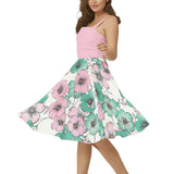 Pink & Green Hibiscus Sleeveless Square Neck Flare Hem Midi Dress - Objet D'Art
