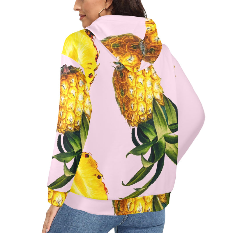 pink pineapple print 2B Women's Fleece Full-Zip Hoodie (Model H60) - Objet D'Art