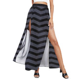 waves8 print High Slit Long Beach Dress (Model S40) - Objet D'Art