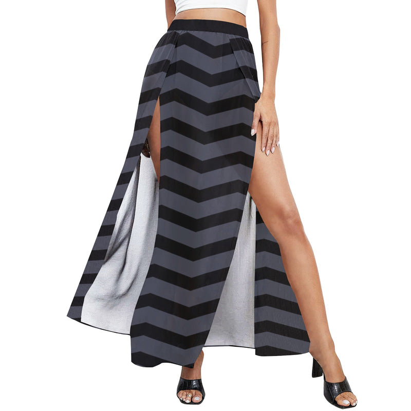 waves8 print High Slit Long Beach Dress (Model S40) - Objet D'Art