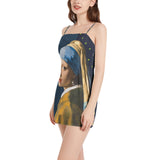 Girl With the Pearl Earring Sleeveless Square Neckline Spaghetti Strap Mini Dress - Objet D'Art
