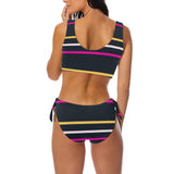 striped chained up 22 Bow Tie Front Bikini Swimsuit (Model S38) - Objet D'Art