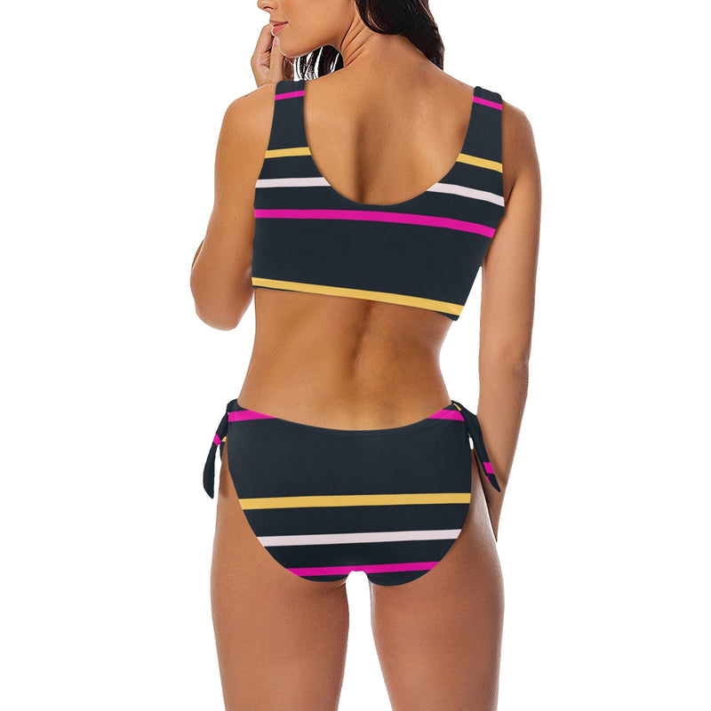 striped chained up 22 Bow Tie Front Bikini Swimsuit (Model S38) - Objet D'Art