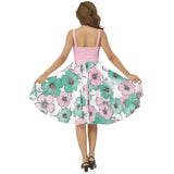 Pink & Green Hibiscus Sleeveless Square Neck Flare Hem Midi Dress - Objet D'Art