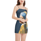 Girl With the Pearl Earring Sleeveless Square Neckline Spaghetti Strap Mini Dress - Objet D'Art