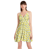 Lemon Print Spaghetti Strap Sleeveless Falred Hem Short Dress - Objet D'Art