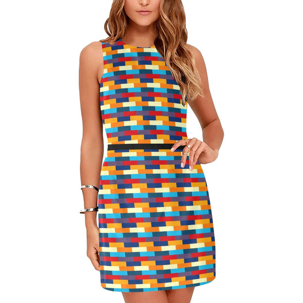 self portrait color scheme print Eos Women's Sleeveless Dress (Model D01) - Objet D'Art