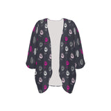 FUCHSIA LIPS POLYGLOT grey hex two tone print 2 Women's Kimono Chiffon Cover Up (Model H51) - Objet D'Art