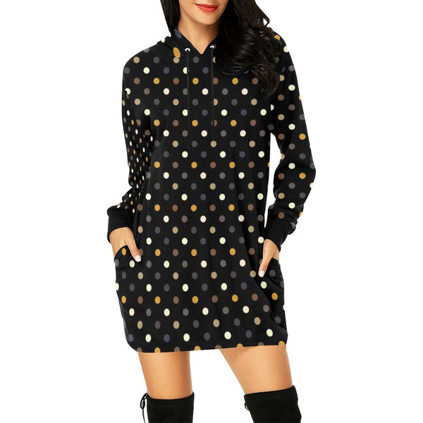 earthtone polka dot print 4A All Over Print Hoodie Mini Dress (Model H27) - Objet D'Art