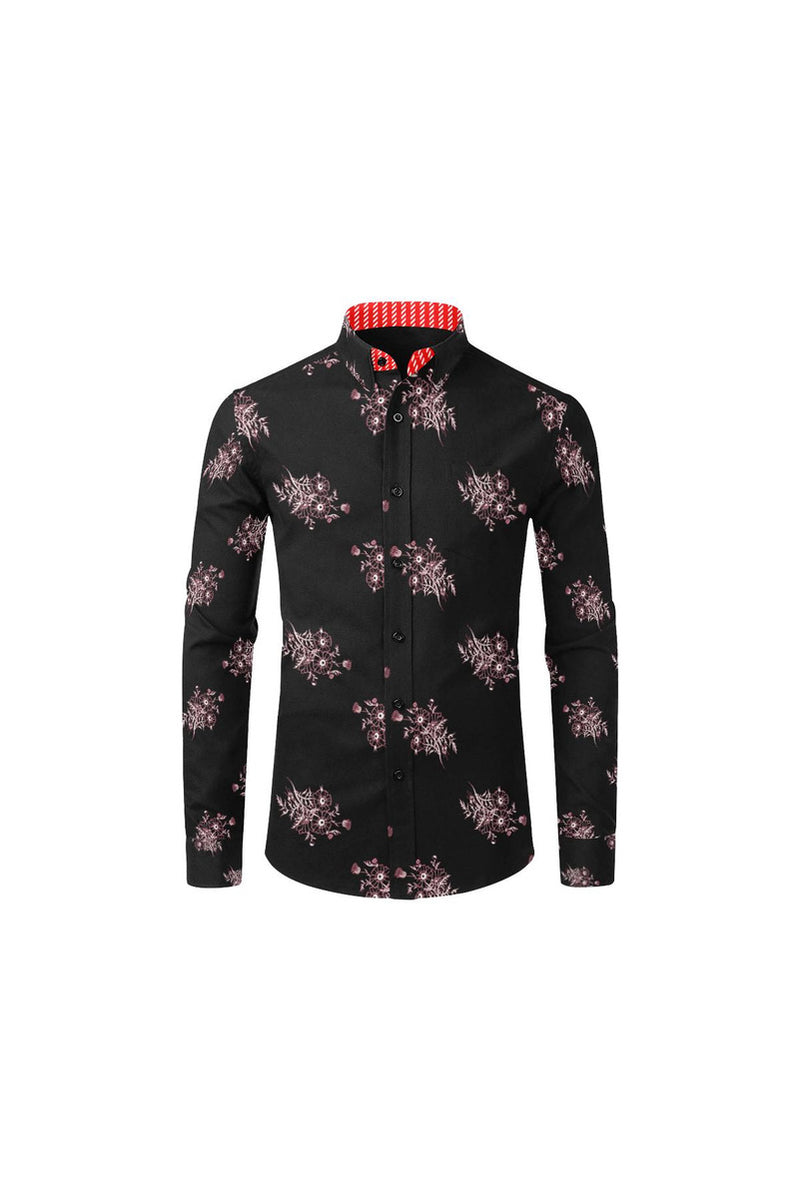 Midnight Black Floral Men's All Over Print Casual Dress Shirt (Model T61) - Objet D'Art