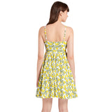 Lemon Print Spaghetti Strap Sleeveless Falred Hem Short Dress - Objet D'Art