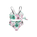 pink green floral mj shoes Knot Side Bikini Swimsuit (Model S37) - Objet D'Art