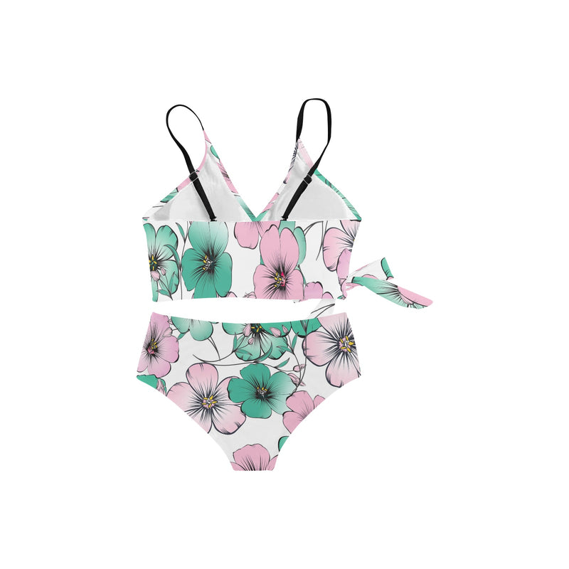 pink green floral mj shoes Knot Side Bikini Swimsuit (Model S37) - Objet D'Art
