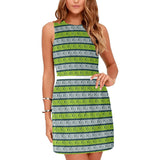 neon green greek print 3 Eos Women's Sleeveless Dress (Model D01) - Objet D'Art