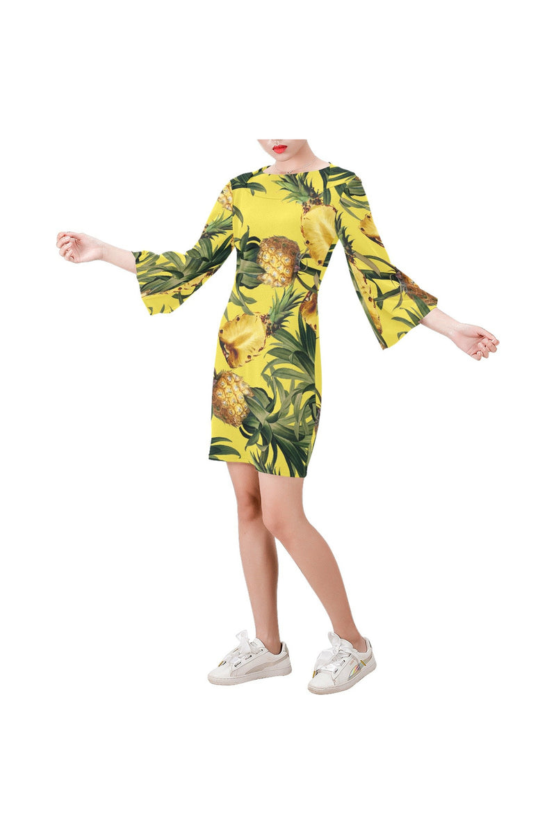 Pineapple Print Bell Sleeve Dress - Objet D'Art