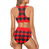flaming red solid print Crop Top Bikini Set (Model S21) - Objet D'Art