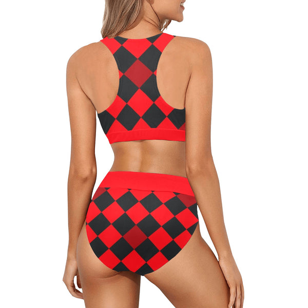 flaming red solid print Crop Top Bikini Set (Model S21) - Objet D'Art