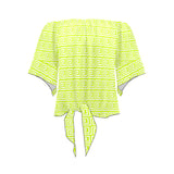 white neon green greek key print Off Shoulder Knot Front Blouse (Model T71) - Objet D'Art
