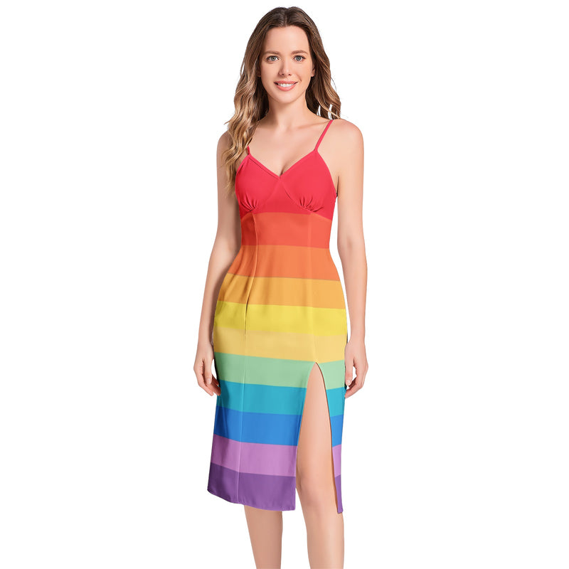 Spectral Bars Split Thigh V-Neck Cami Dress - Objet D'Art