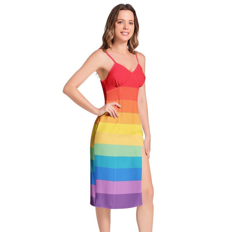 Spectral Bars Split Thigh V-Neck Cami Dress - Objet D'Art
