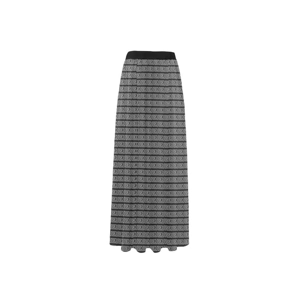 GRAY GREEK PRINT 2 High Slit Long Beach Dress (Model S40) - Objet D'Art