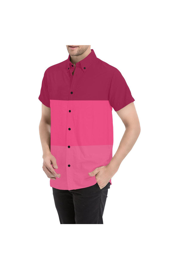 Tri-color in Pink Men's All Over Print Short Sleeve Shirt - Objet D'Art