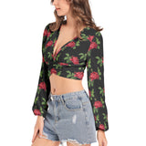 Women's Deep V-Neck Lantern Sleeve Crop Top - Objet D'Art