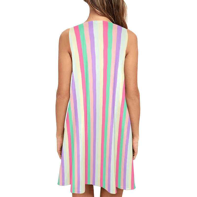 Multicolored Striped Sleeveless A-Line Pocket Dress - Objet D'Art