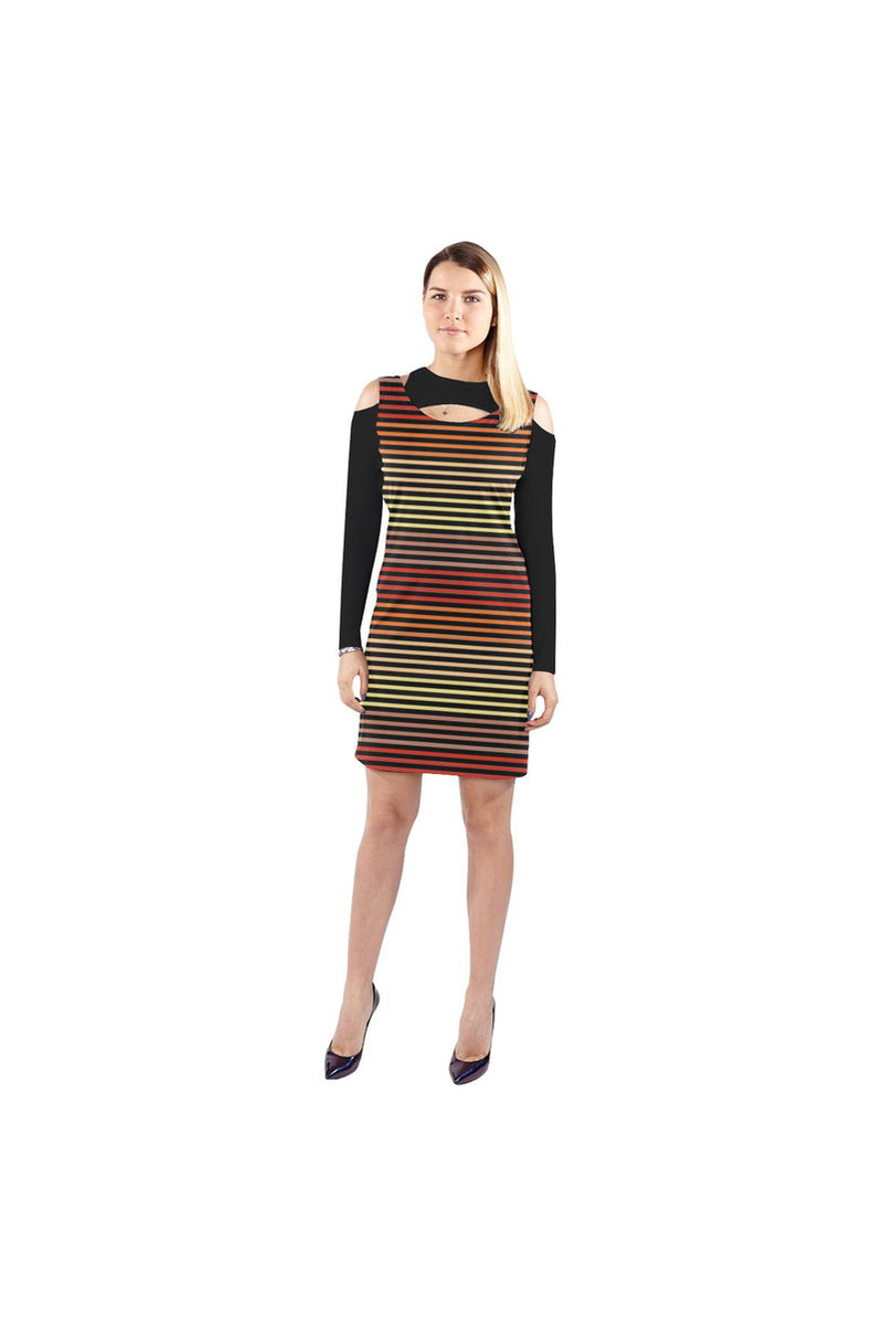 Spectral Lines Cold Shoulder Long Sleeve Dress (Model D37) - Objet D'Art