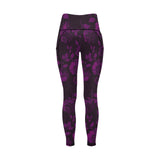 purple rose print 4 Women's All Over Print Leggings with Pockets (Model L56) - Objet D'Art