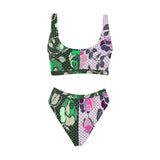 green rose print 2 Sport Top & High-Waisted Bikini Swimsuit (Model S07) - Objet D'Art