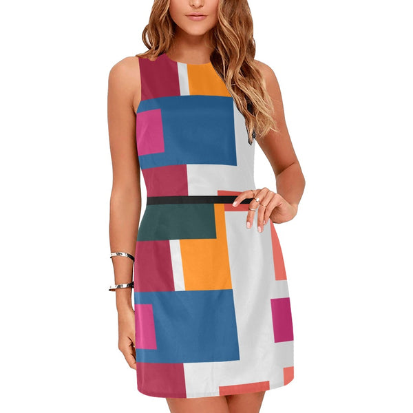 flor color prnt yoga_leggings_template-Recovered-Recovered copy Eos Women's Sleeveless Dress (Model D01) - Objet D'Art