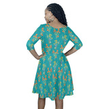 wildflower teal print Half Sleeve Skater Dress - Objet D'Art