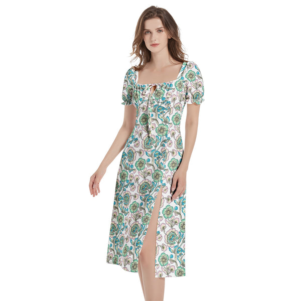 Puff Sleeve Split Thigh Midi Dress - Objet D'Art