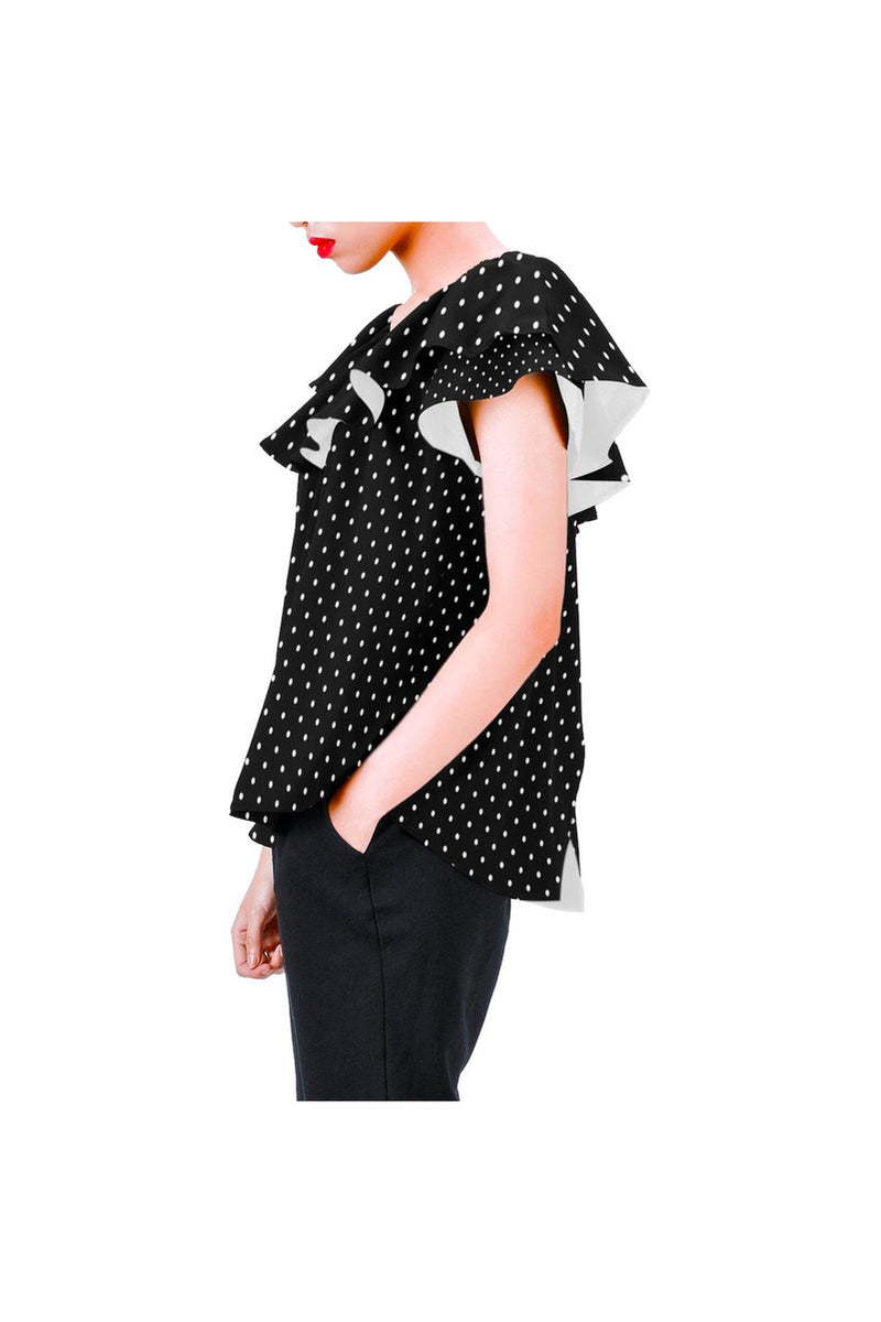 Micro Dot Women's Off Shoulder Blouse with Ruffle - Objet D'Art Online Retail Store