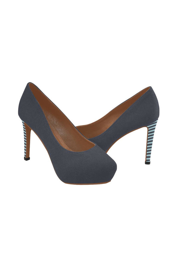 Paynes Gray Micro Stripes Women's High Heels (Model 044) - Objet D'Art