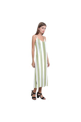 Pepper Green Vertical Striped V-Neck Open Fork Long Dress - Objet D'Art