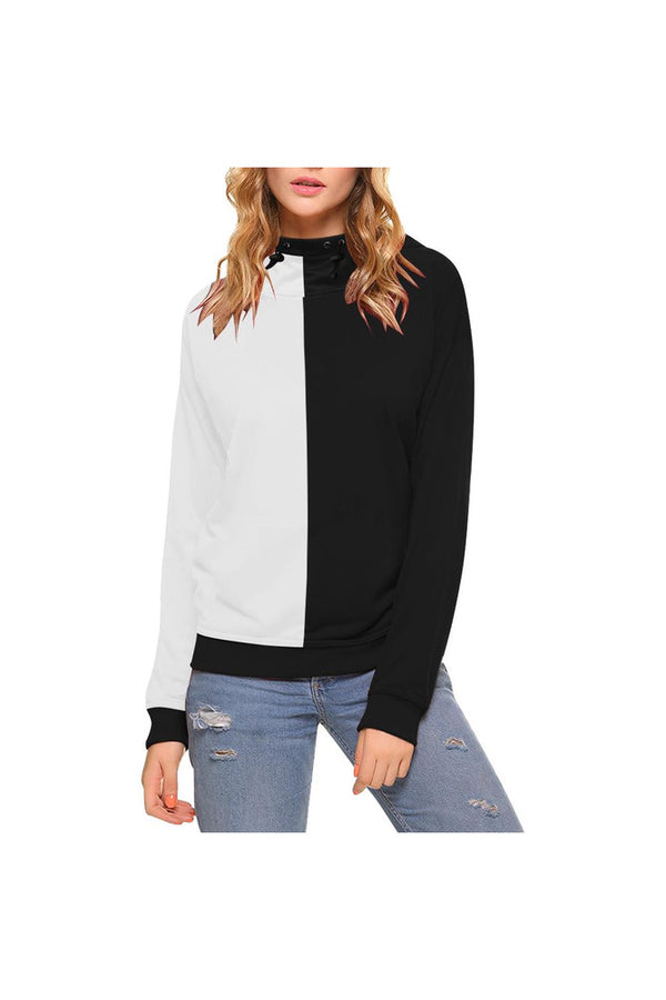 Black and White High Neck Pullover Hoodie for Women - Objet D'Art