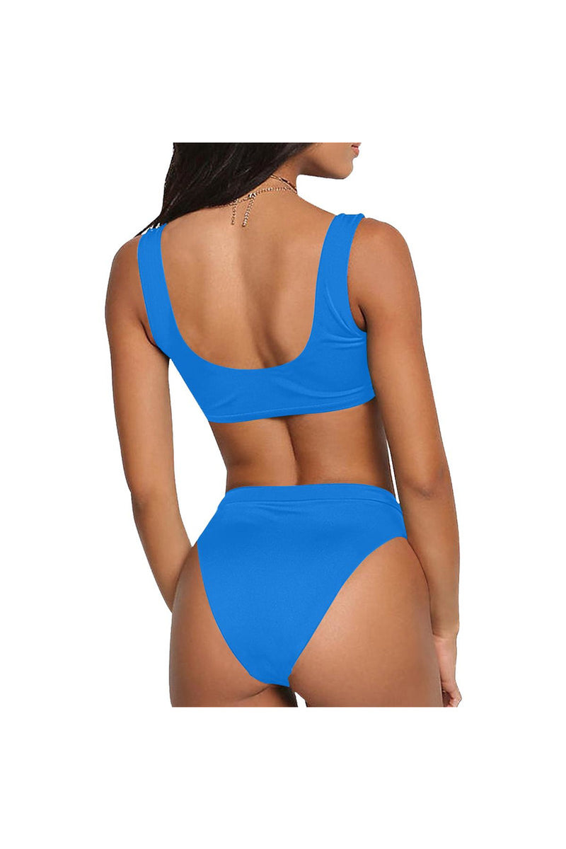 Blue Sport Top & High-Waisted Bikini Swimsuit (Model S07) - Objet D'Art