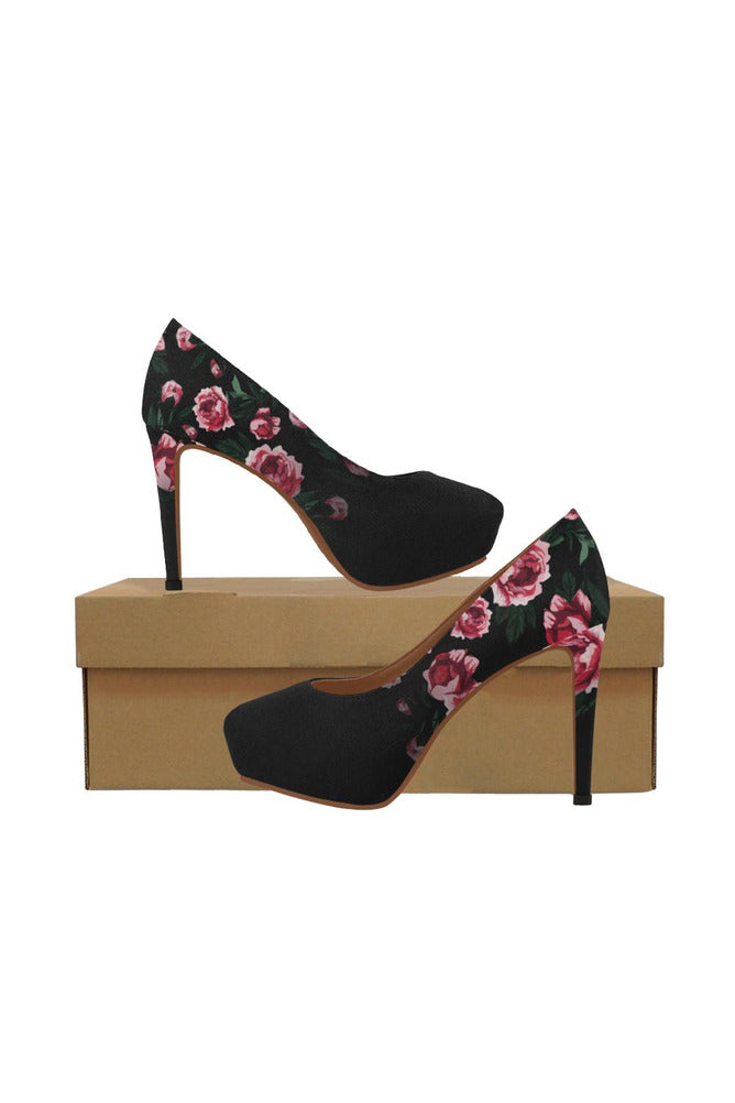 Black Floral Heel Women's High Heels - Objet D'Art