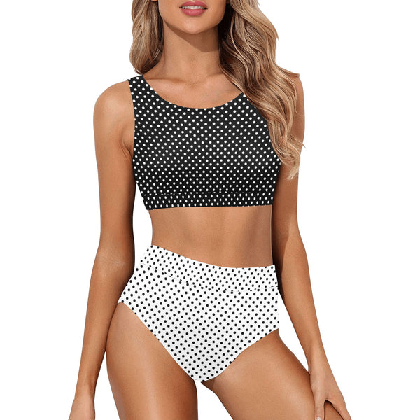 Two Tone Polkadot Crop Top Bikini Set - Objet D'Art